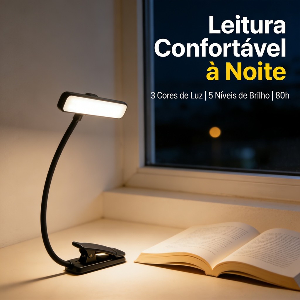 Luminária De Leitura 24 LEDs Com Clipe Recarregável Para Livro Kindle Estudo