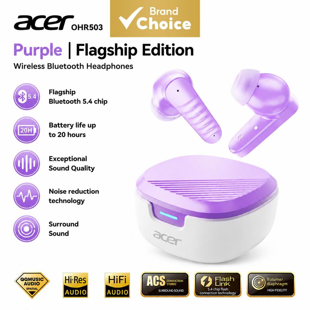  Fones de Ouvido Sem Fio Acer OHR503 Bluetooth Cancelamento de Ruído Fones de Ouvido para Jogos TWS HiFi Áudio Baixa