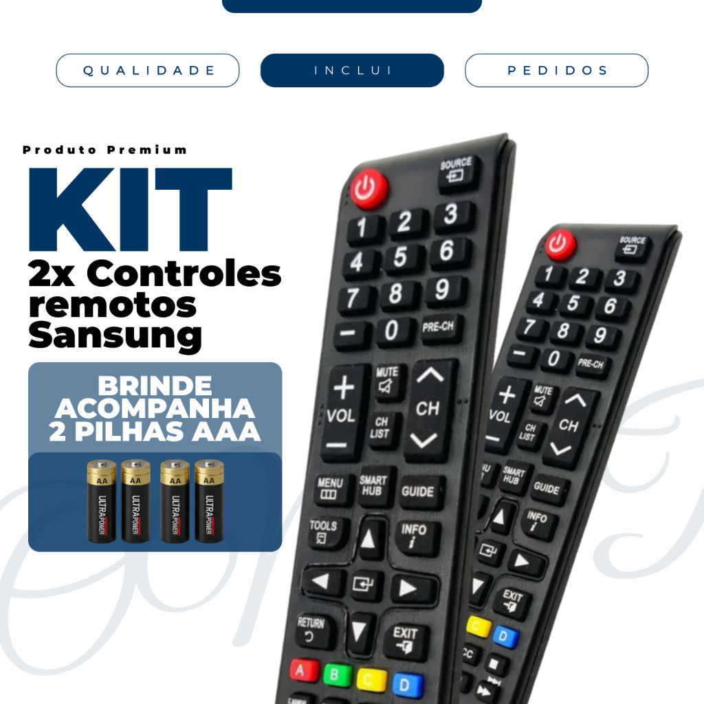 Kit Controle Remoto Compatível Samsung Para Smart TV com Pilhas AAA Inclusas Pro