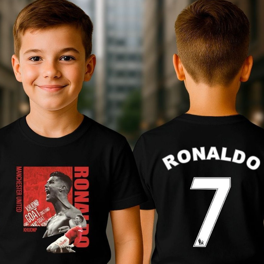 Camiseta Infantil Cristiano Ronaldo CR7 Camisa Futebol Estampa Goat Camiseta Unissex Premium