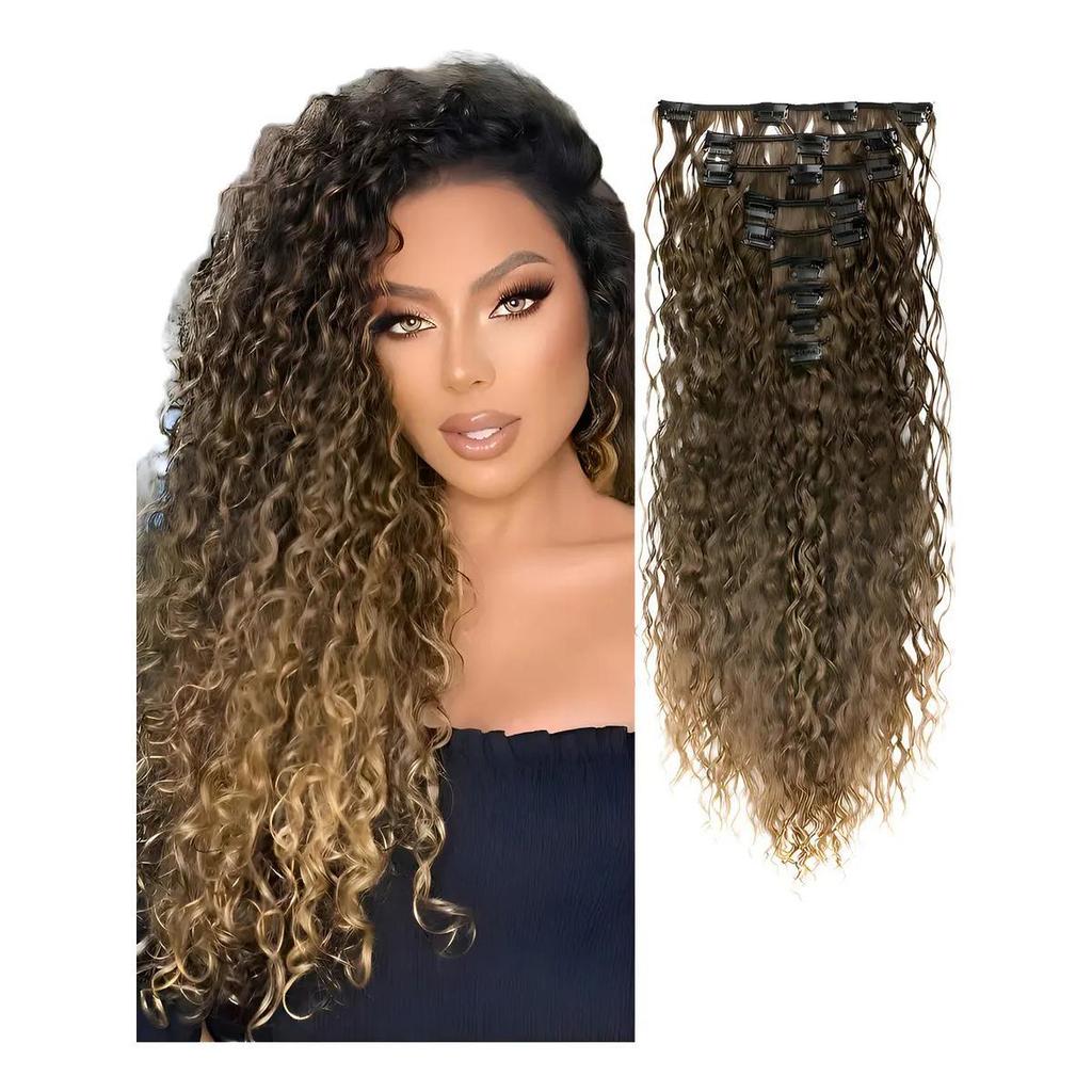 Aplique Tic Tac Cabelo Bio Orgânico Megga Ombre Loiro Tt4 Cacheado 60cm Ombre Loiro Ntt4