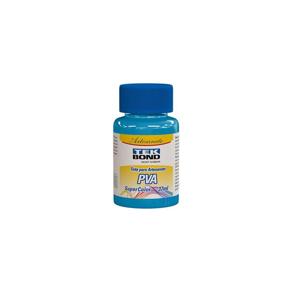 Tinta PVA para Artesanato Tekbond Super Color Azul Caribe 37ml - Embalagem com 12 Unidades