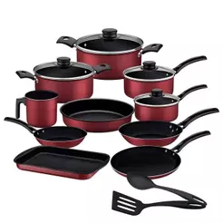 Jogo de Panela Tramontina Turim Alumínio Starflon 10 Peças Vermelho + 2 utensilios