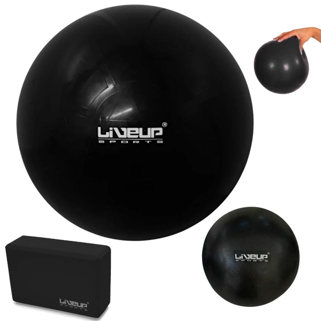 Kit Pilates e Fitness Bola 65cm Tipo Melão + Bloco Apoio + Mini Bola Overball 25cm