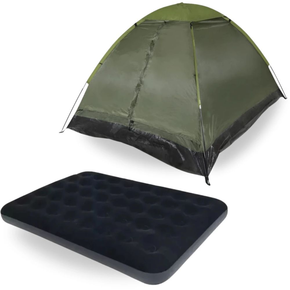 Kit Barraca Camping 3 Lugares Pantanal 300mm Coluna D’água + Colchão Inflável Casal Deluxe Preto