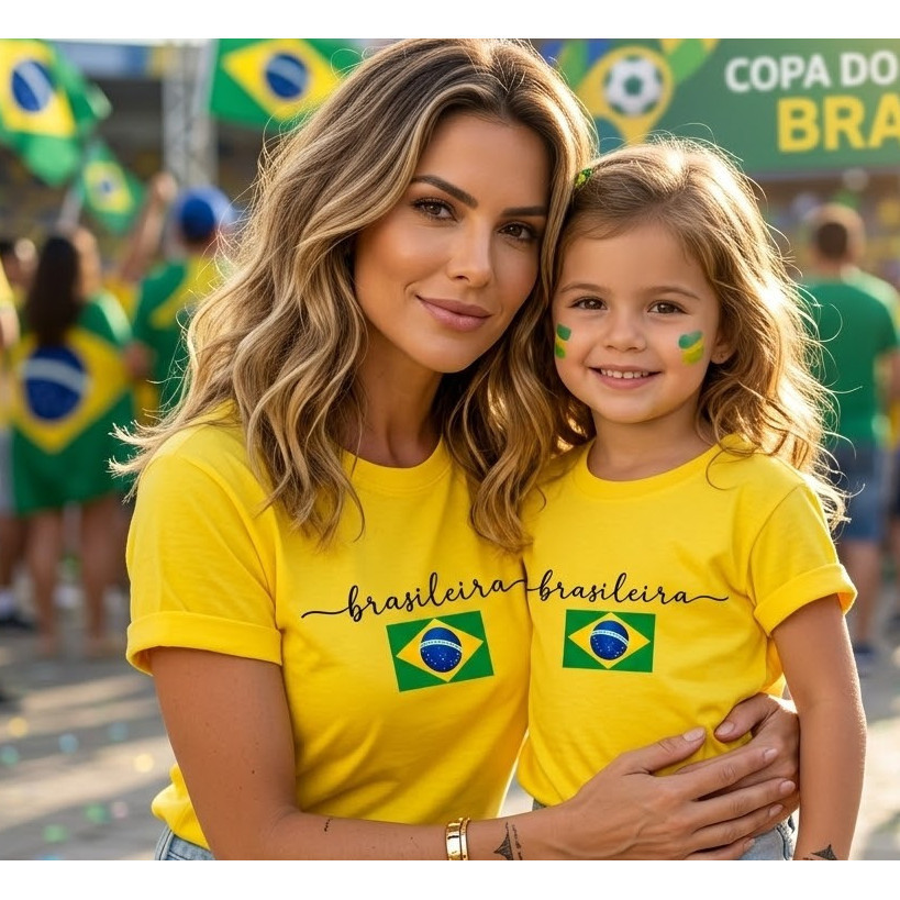 Camiseta Camisa Brasil Feminina Adulto Infantil Seleção  Brasileira Algodão