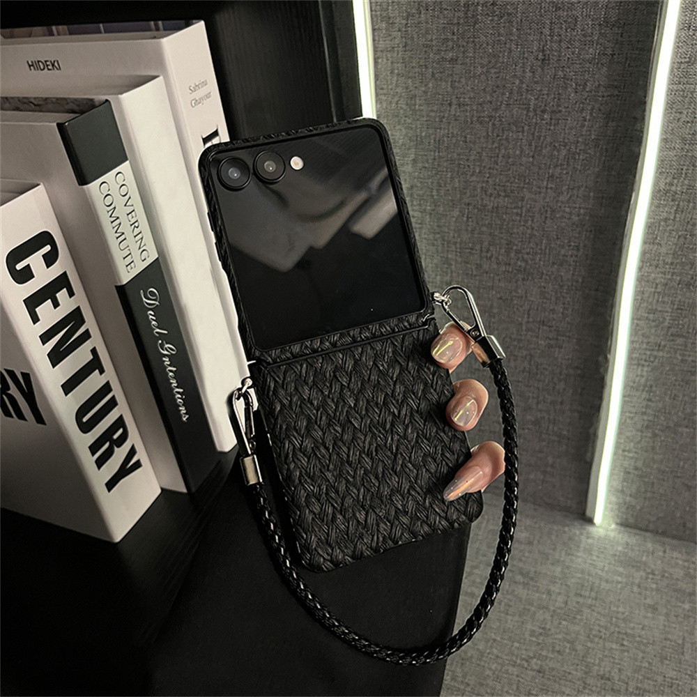 Capa de Telefone de Luxo com Padrão de Palha e Corda Trançada para Samsung Galaxy Z Flip 7 Z Flip6 ZFlip 5 Zflip6 Zflip7