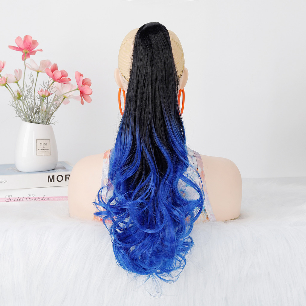 Gradiente colorido longo cabelo encaracolado rabo de cavalo peruca colorida rabo de cavalo rabo de cavalo cabelo encarac