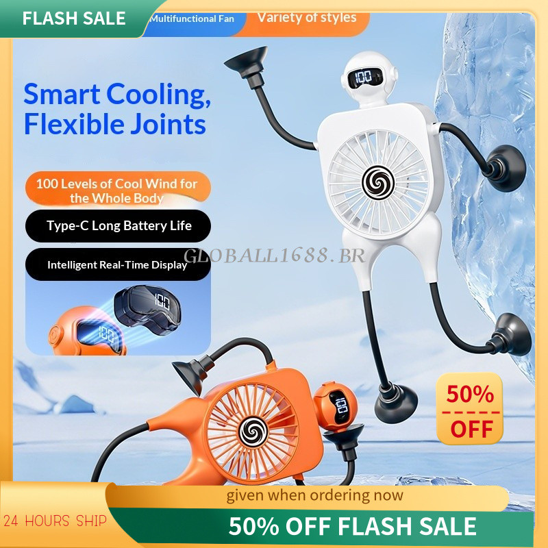 Ventilador Robô USB Recarregável de Mesa com Display Digital