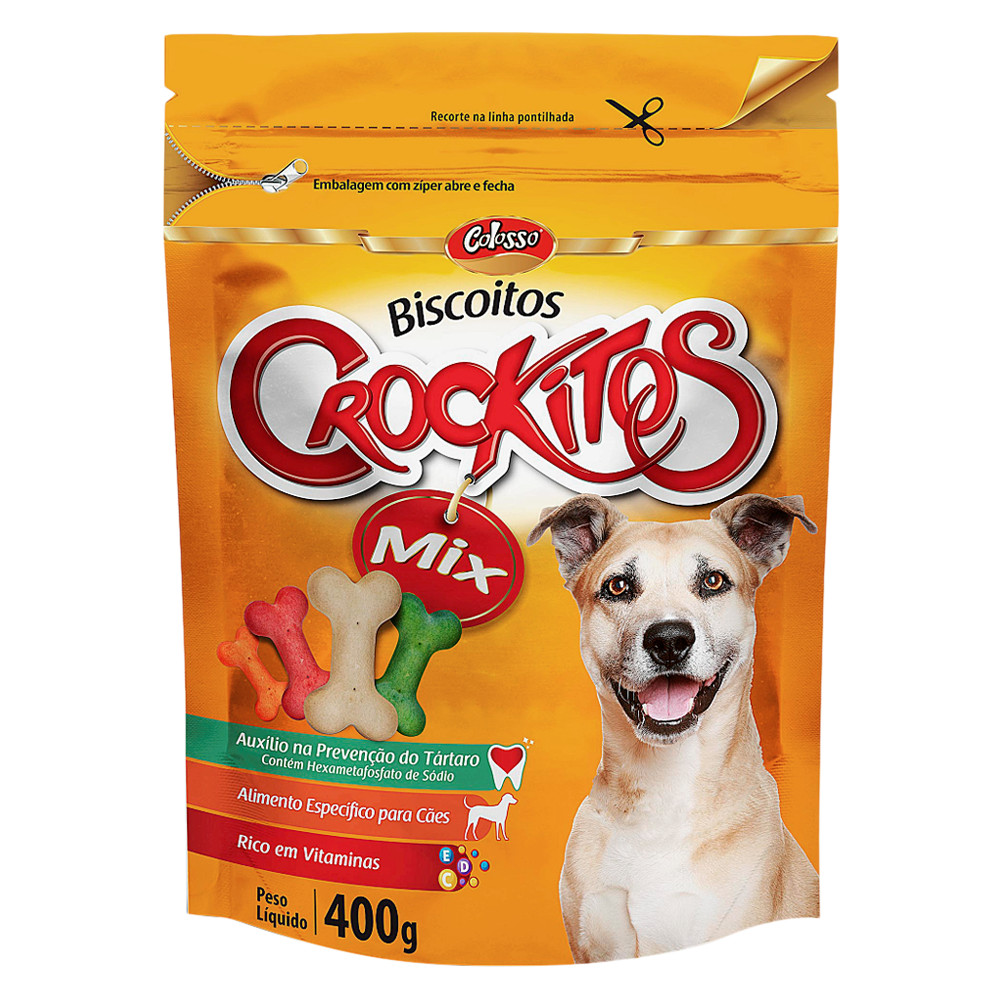 Biscoito Petisco Cachorro Colosso Crockitos Mix 400g Sabor Frango Snack Cães Adestramento Brinde