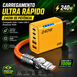 Carregador Turbo 120W De Carregamento Rápido Cabo Adaptador De Carga Hiper Ue/Eua