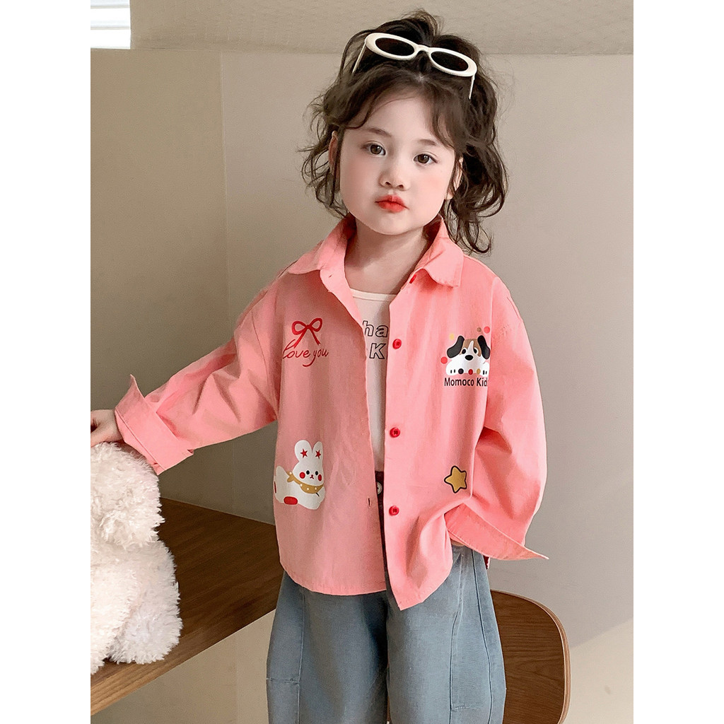 Meninas primavera outono dos desenhos animados impresso camisa jaqueta 2026 novo estilo moda primavera crianças primaver