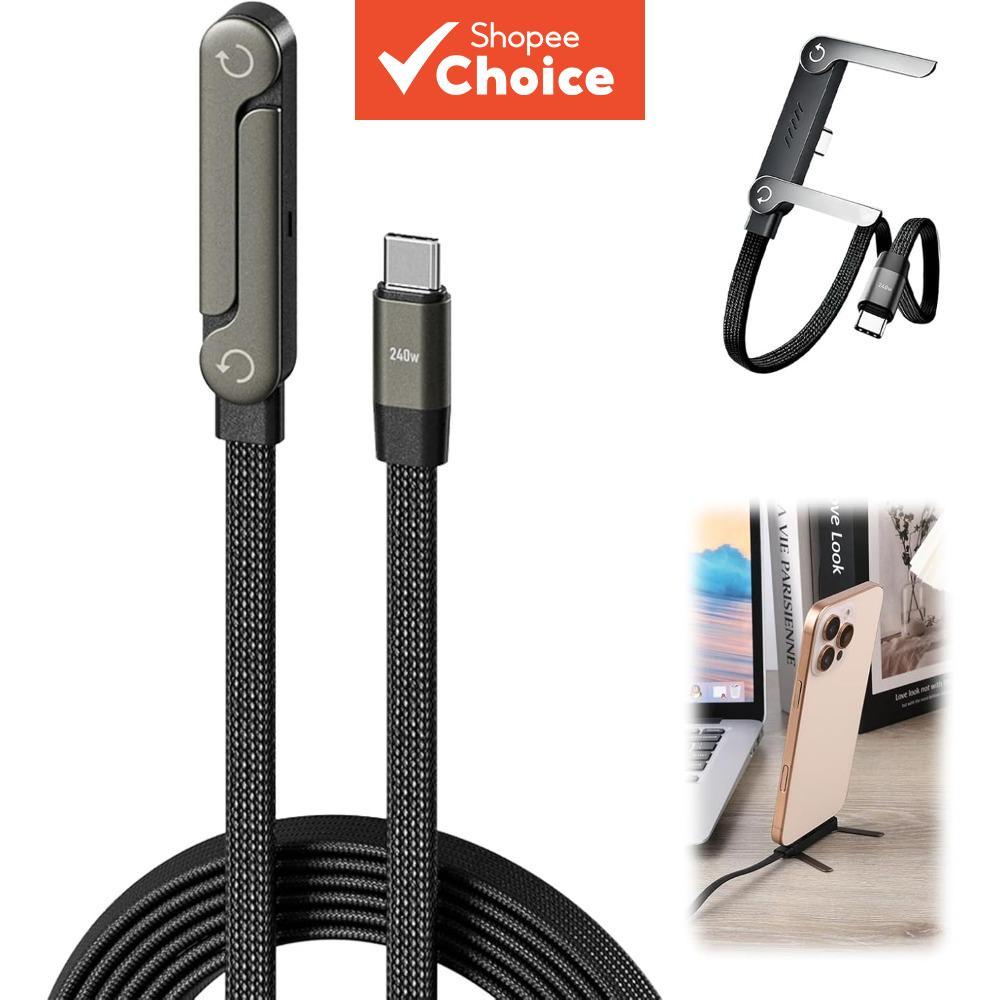 Carregador de Celular Lateral, Cabo de Carregamento Rápido 240W, Suporte Invisível 2 em 1, Carregador com Suporte