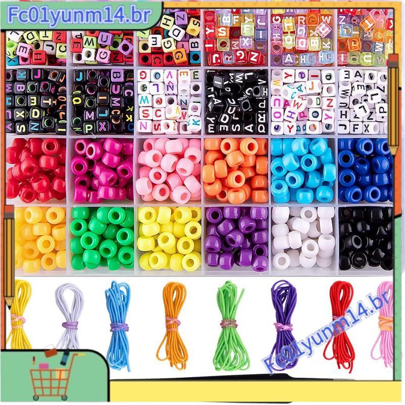 1000 Peças Pulseira Fazendo Contas ABC Letras Alfabeto Com 8 Rolos Colorido Elástico Corda Para Fazer Jóias Artesanato D