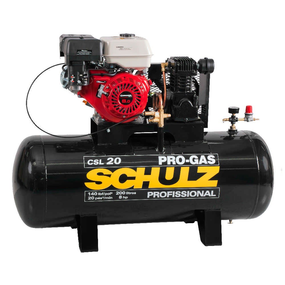 Compressor de ar a gasolina 20 pés 8 hp 200 litros 140lbs PRO-GAS CSL 20/200 - Schulz