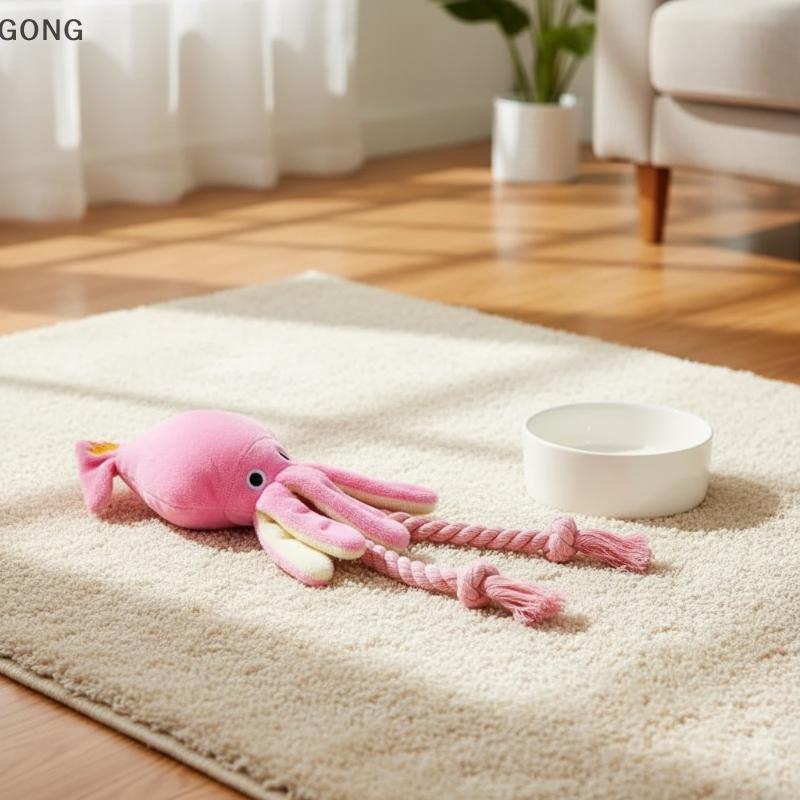 [BI] Polvo Rosa De Pelúcia Para Cachorro , Brinquedo Mastigar , Corda Trançada Durável E Estridente , Sem Derramamento C