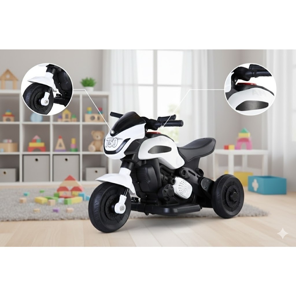 Moto Elétrica Infantil 6V Branca Mini Moto Bateria Recarregável Criança Passeio Brinquedo