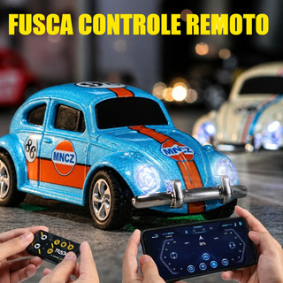 Mini Fusca rc Volkswagen carro carrinho de Controle remoto miniatura Bateria Recarregável com luz led farol colecionável