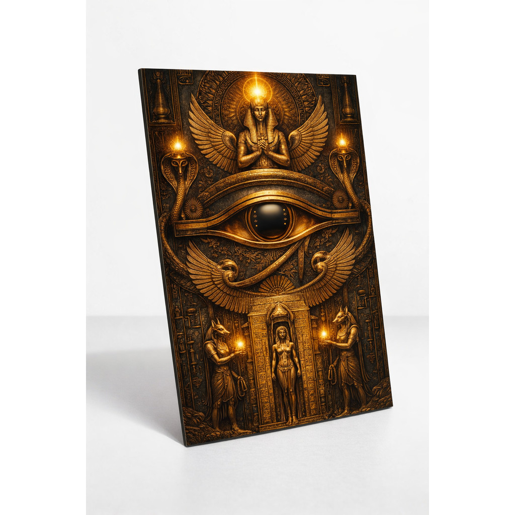 Placa Decorativa Olho de Hórus Egito Antigo Deuses Mitologia Egípcia Dourado Sala Quarto Decoração
