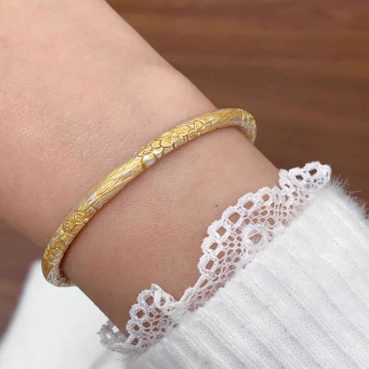 Pulseira De Cabaça Revestida De Ouro Em Flor De Cerejeira De Cobre Branco Com Ajustável De Abertura Sólida
