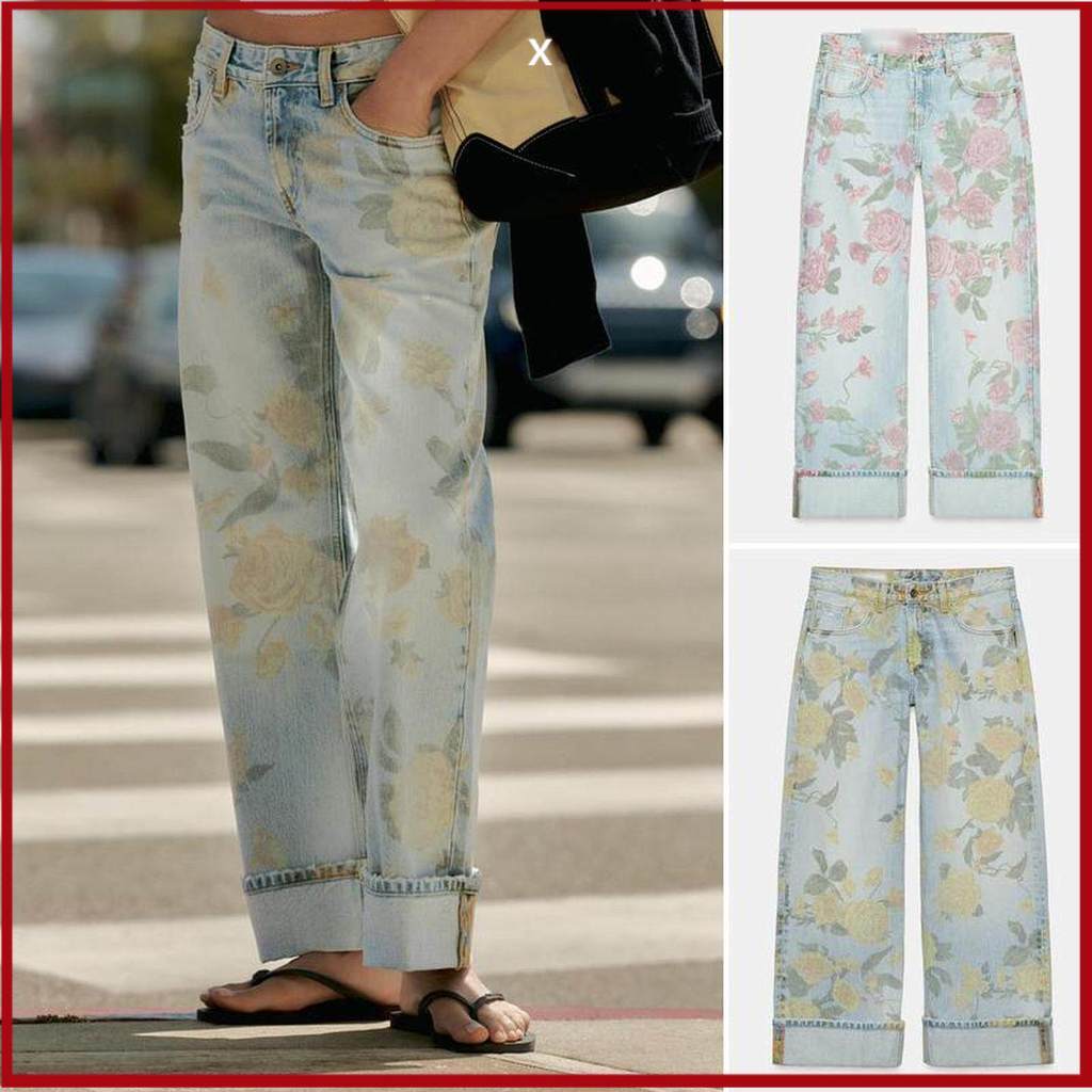 2026 2026 Verão Novos Jeans Soltos de Cintura Baixa com Estampa Rosa0695010