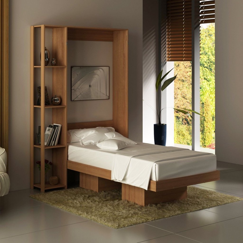 Cama Articulada Solteiro 4 Prateleiras 2 Nichos 128,5x193cm CM8013 Laranja/Amêndoa Amêndoa