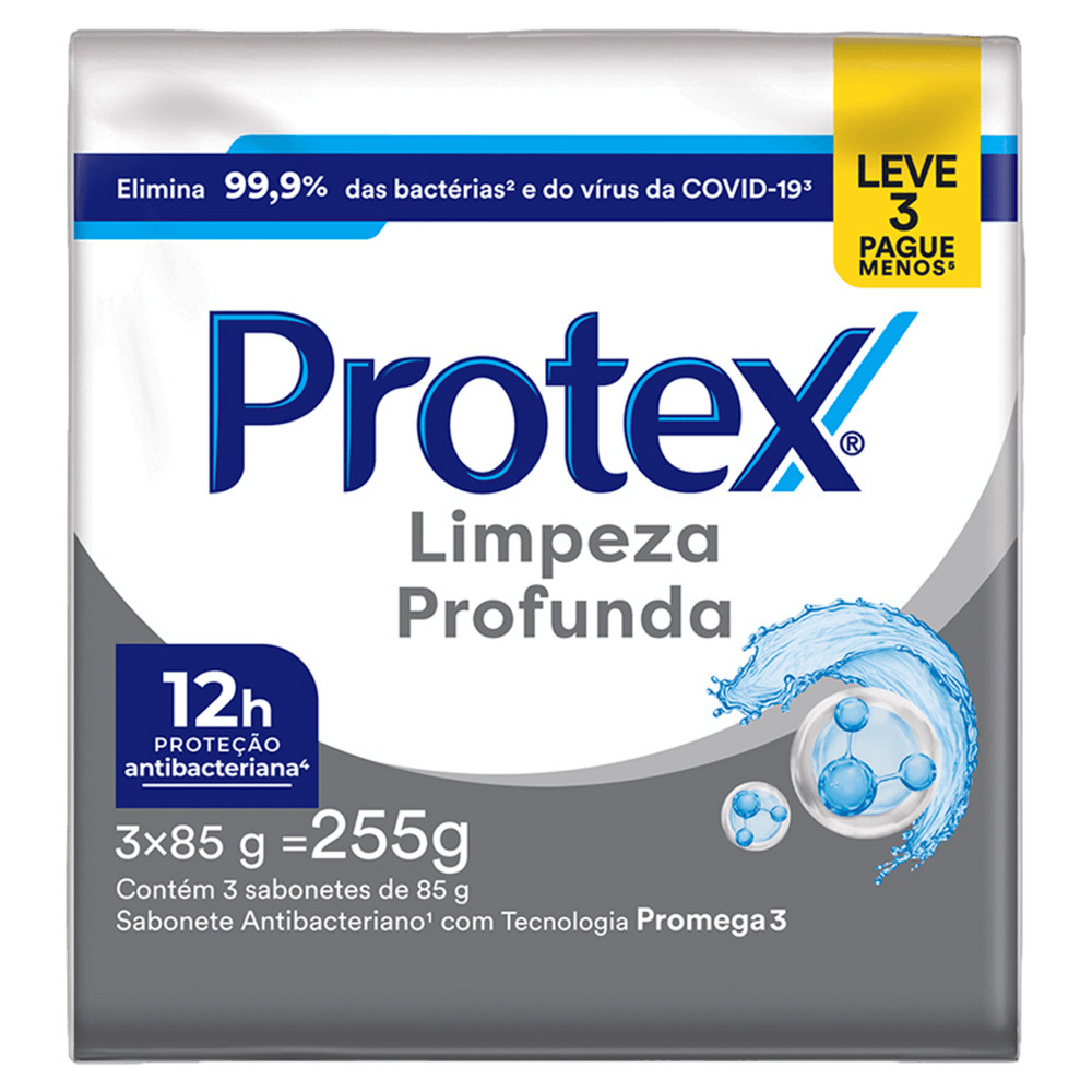 Sabonete Em Barra Protex Limpeza Profunda Com 3 Unidades De 85g