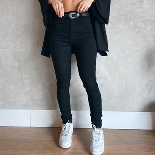 Calça Jeans Preta Skinny Feminina Cós Alto