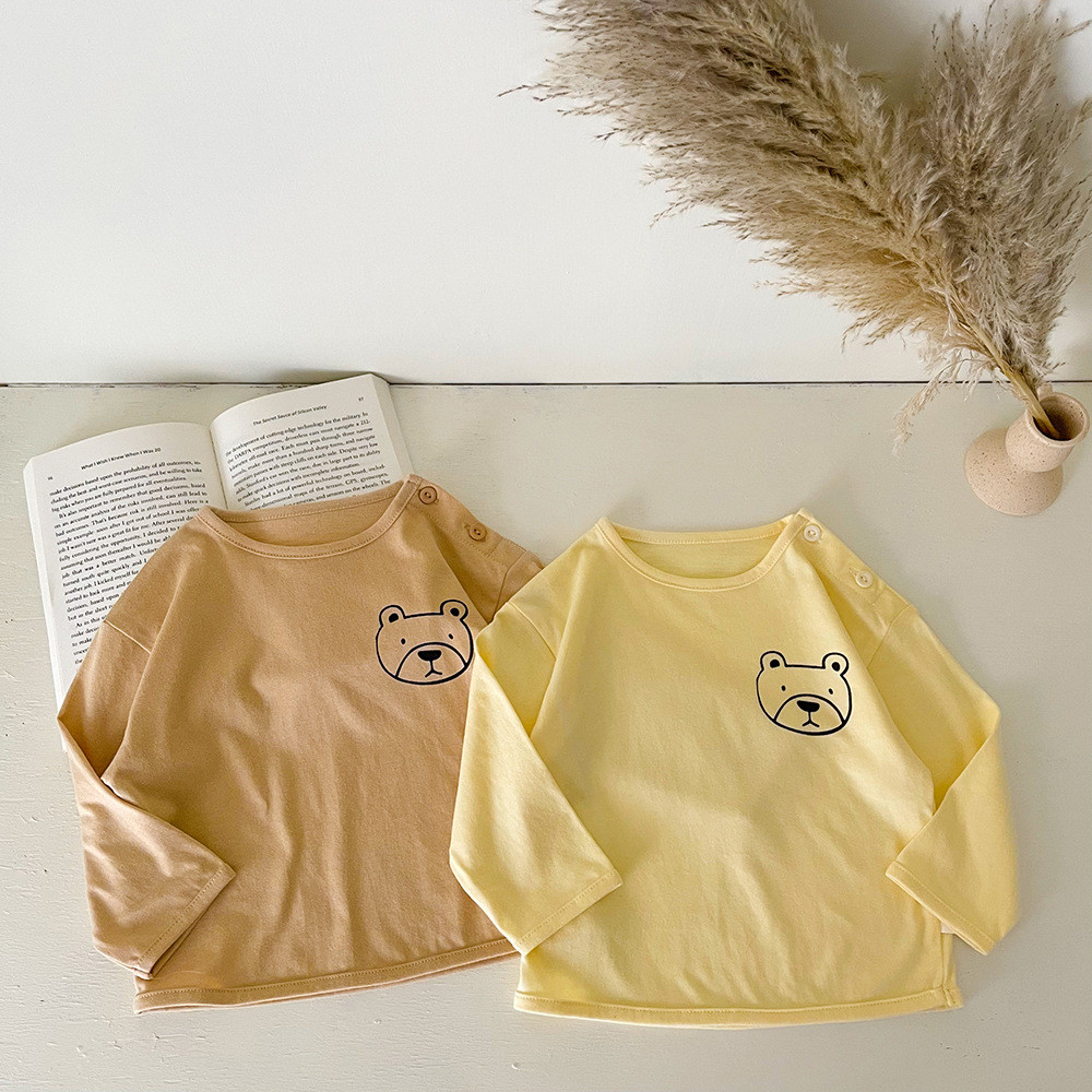 Primavera outono novo estilo masculino feminino bebê manga comprida camiseta urso dos desenhos animados