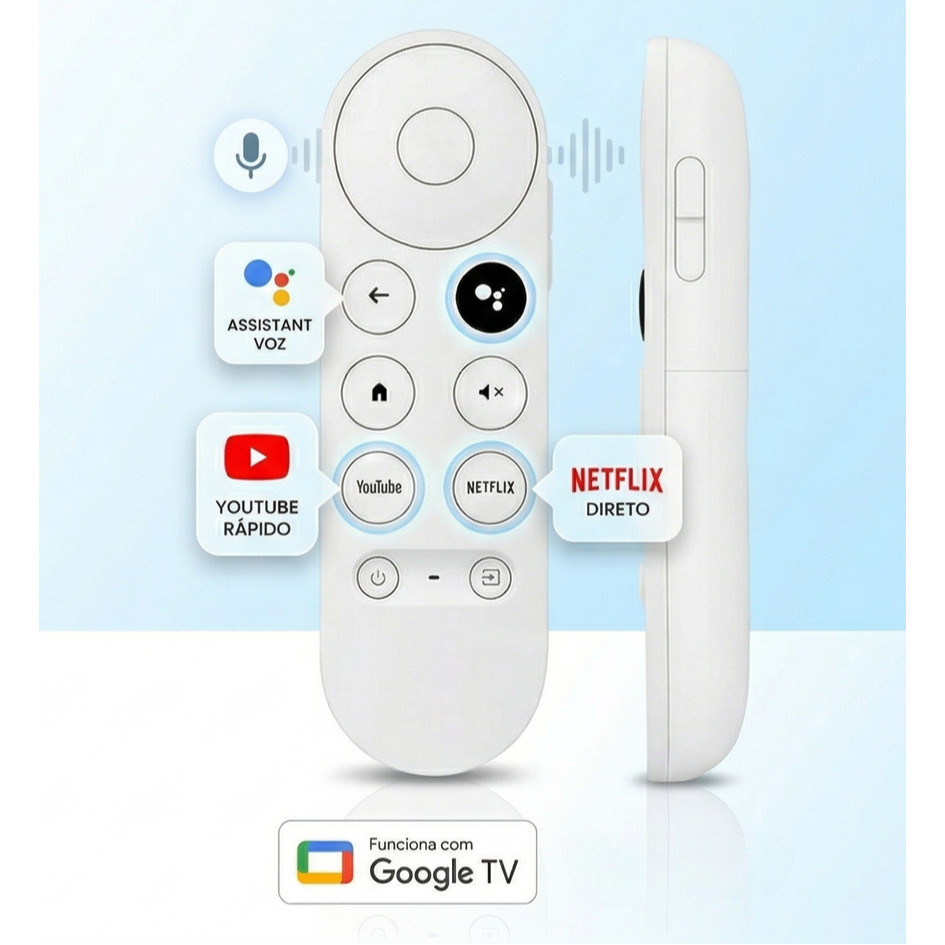 Controle Remoto Compatível com Google Tv Chromecast 4k versões 2020 à 2024 VOZ