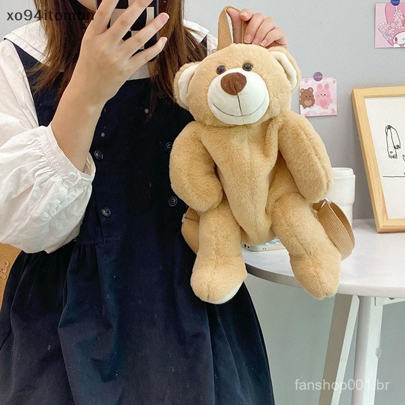 Artigos Crianças Mochila De Pelúcia Linda Lovely Cartoon Brown Bear Backpack Escolar Kawaii Meninas Jardim De Infância F
