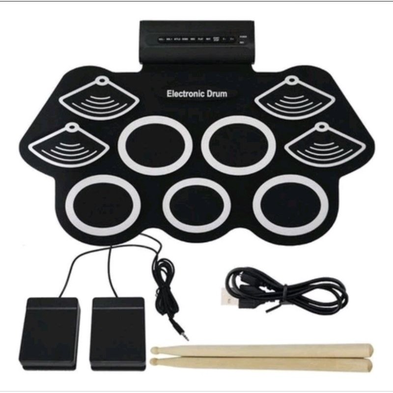 Bateria Eletrônica Musical 9 Pads 6 Drums 5 Metal 2 Pedais e 2 Baquetas