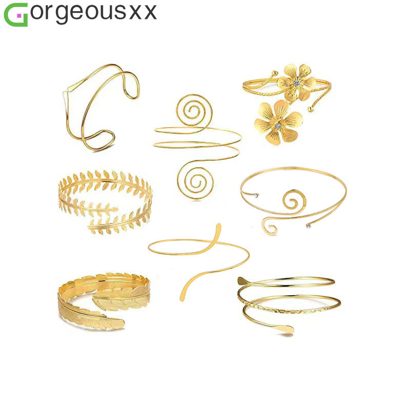[Gorgeousxx] Nova Tendência Folha Pena Linha Geométrica Abertura Armlet Para Mulheres Joias Ajustáveis