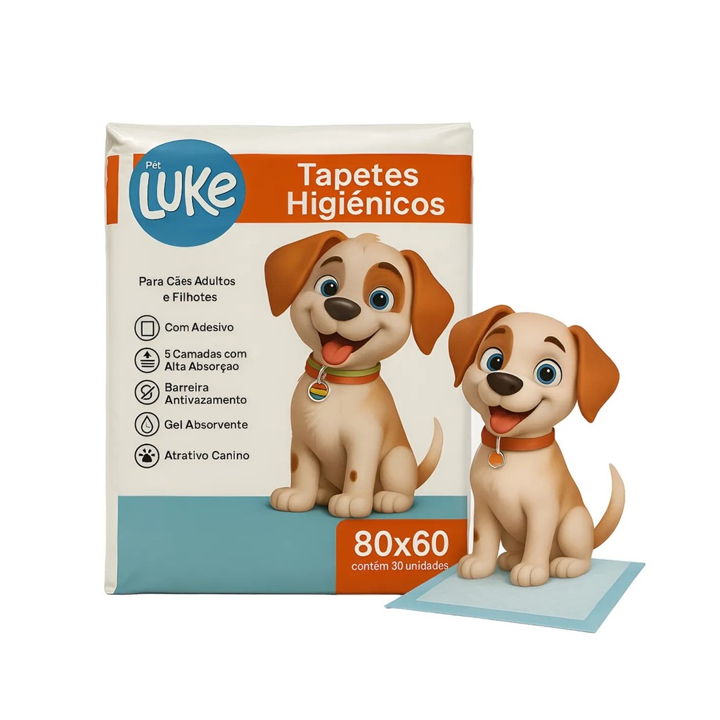 Tapete Higiênico Para Cães Pet Luke 80x60cm - 30 Unidades