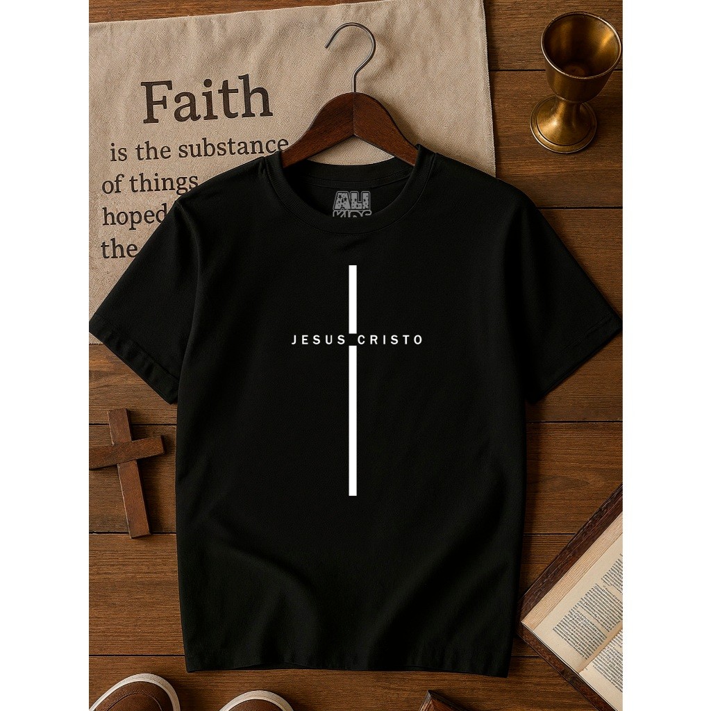 Camiseta 100% Algodão Gospel Juvenil e Infantil Menino Menina 2 ao 16 anos Jesus Cristo Cruz 100% algodão
