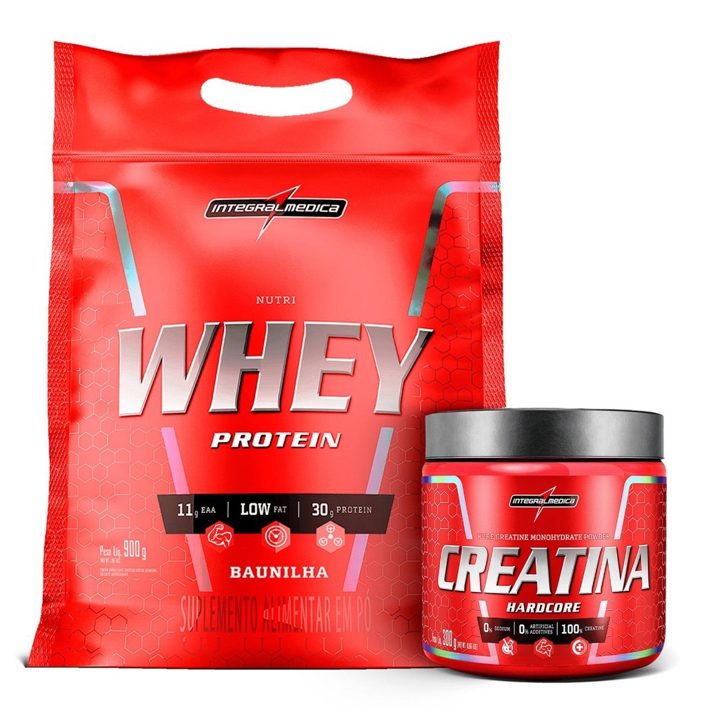 Integralmédica Kit Creatina Hardcore 300g + Hipercalórico Nutriwhey Pouch 900g em Oferta na Shopee
