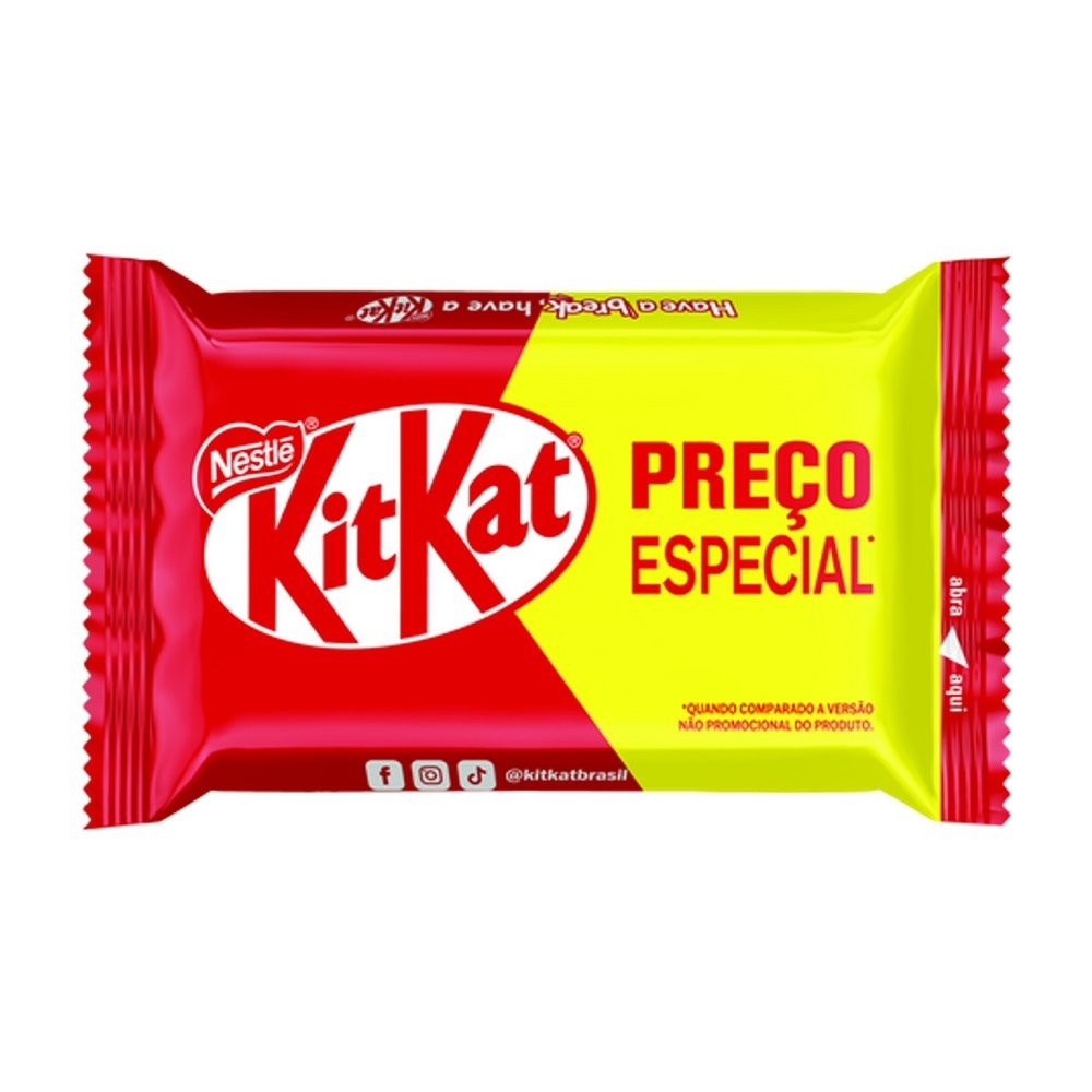 Chocolate Nestlé Kitkat 4F ao Leite 41,5g - Embalagem com 24 Unidades - Leve 24 Pague 20