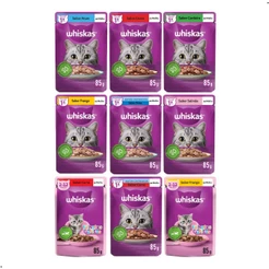 Kit 20 unidades 85g Sachê Whiskas Gatos Adultos Filhotes Castrados Alimento Úmido Ração Úmida Gato