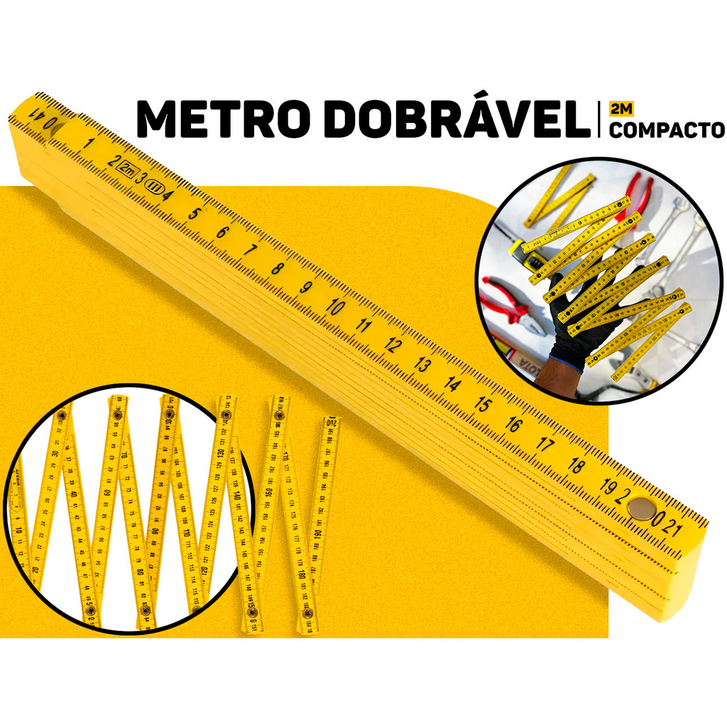 Metro Duplo Escala Métrica 2 Metros Amarelo Profissional Eda Construção Carpintaria Medições Precisa em Oferta na Shopee