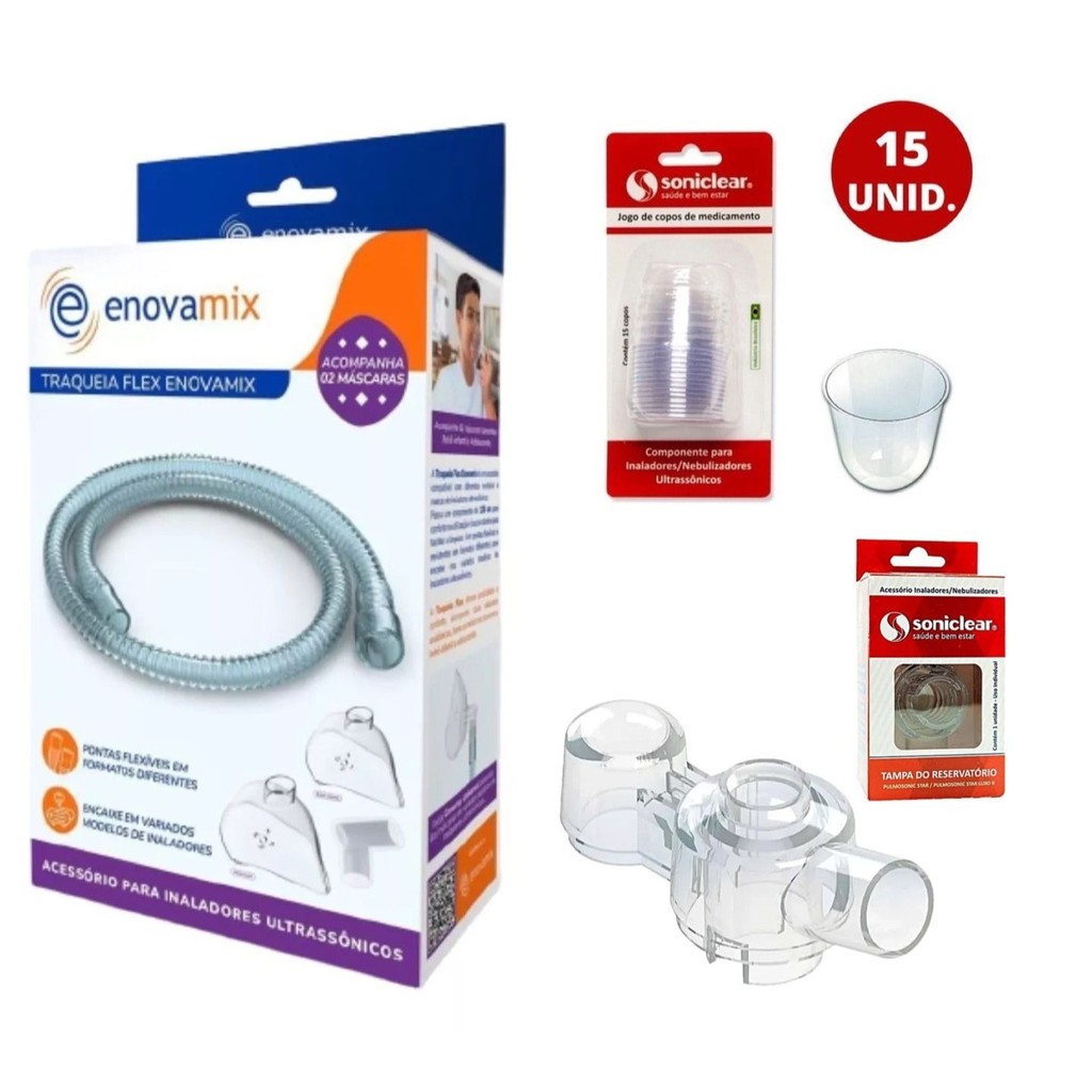 Mangueira Traqueia Para Inalador Pulmosonic Star Soniclear + 2 Máscaras + Tampa + Copinhos