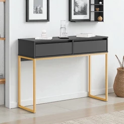 Aparador Buffet Rio 2 Gavetas Para Sala 90 cm Preto Dourado