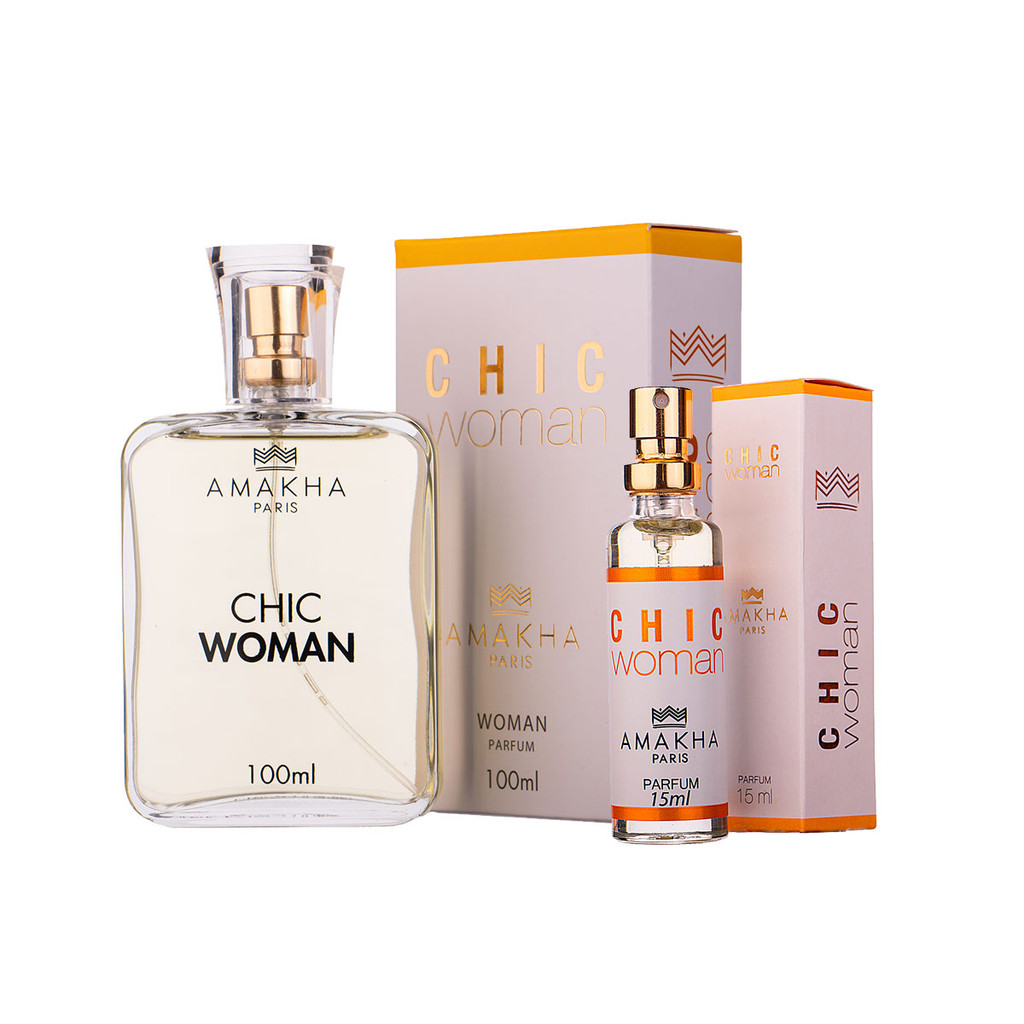 Kit Perfumada Chic Woman - Perfume Feminino 100ml e 15ml | Amakha Paris em Oferta na Shopee