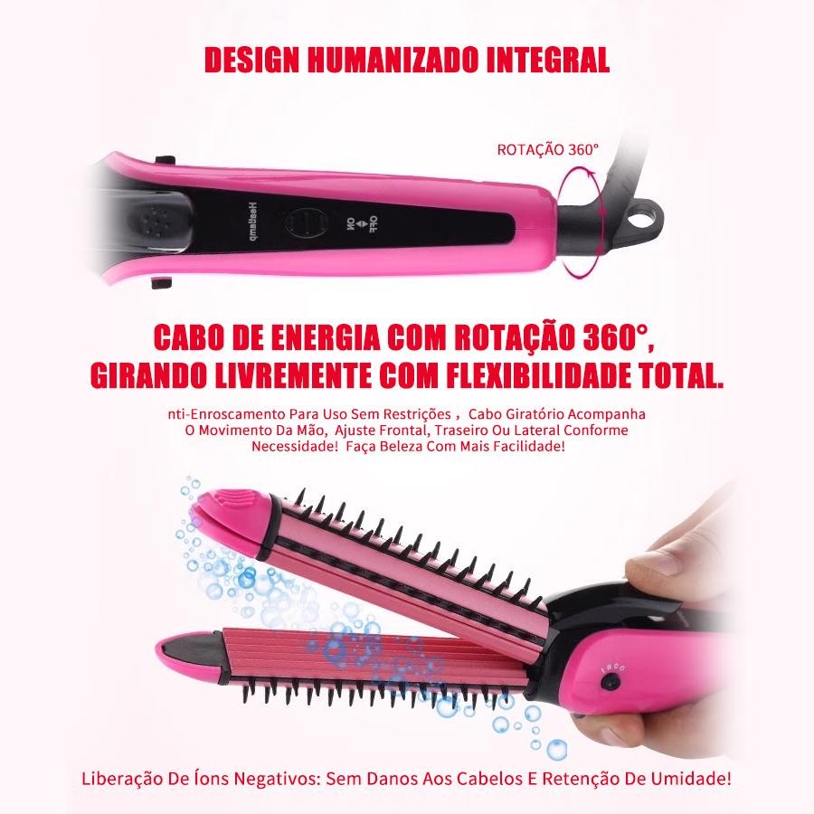 Chapinha Modelador de Cachos 3em1 Alisa Cabelo Faz Cacho e Cabelo Milho 3 Funções Anti Frizz Usa Cabelo Seco  Úmido 220V