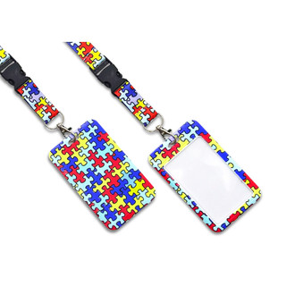 Porta Crachá + Cordão De Quebra Cabeça  Para Autismo - Acessórios Para Autistas