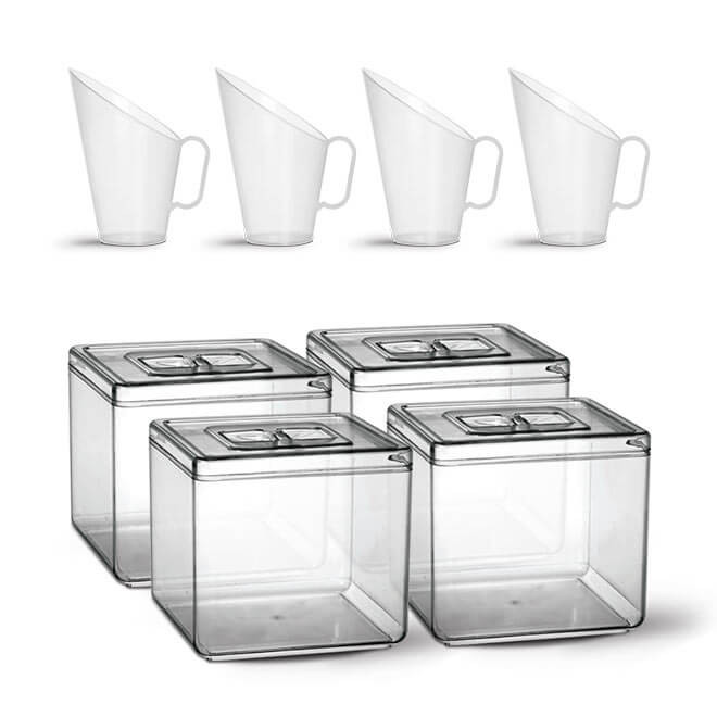 4 Pote 6,5l Transparente P/ Granel Cereal Alimento C/ Tampa + 4 conchas