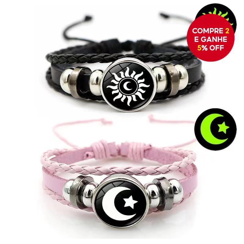 Pulseira De Couro Moonstone Que Brilha No Escuro , Joia Trançada Com Contas , Presente Perfeito Para Casal