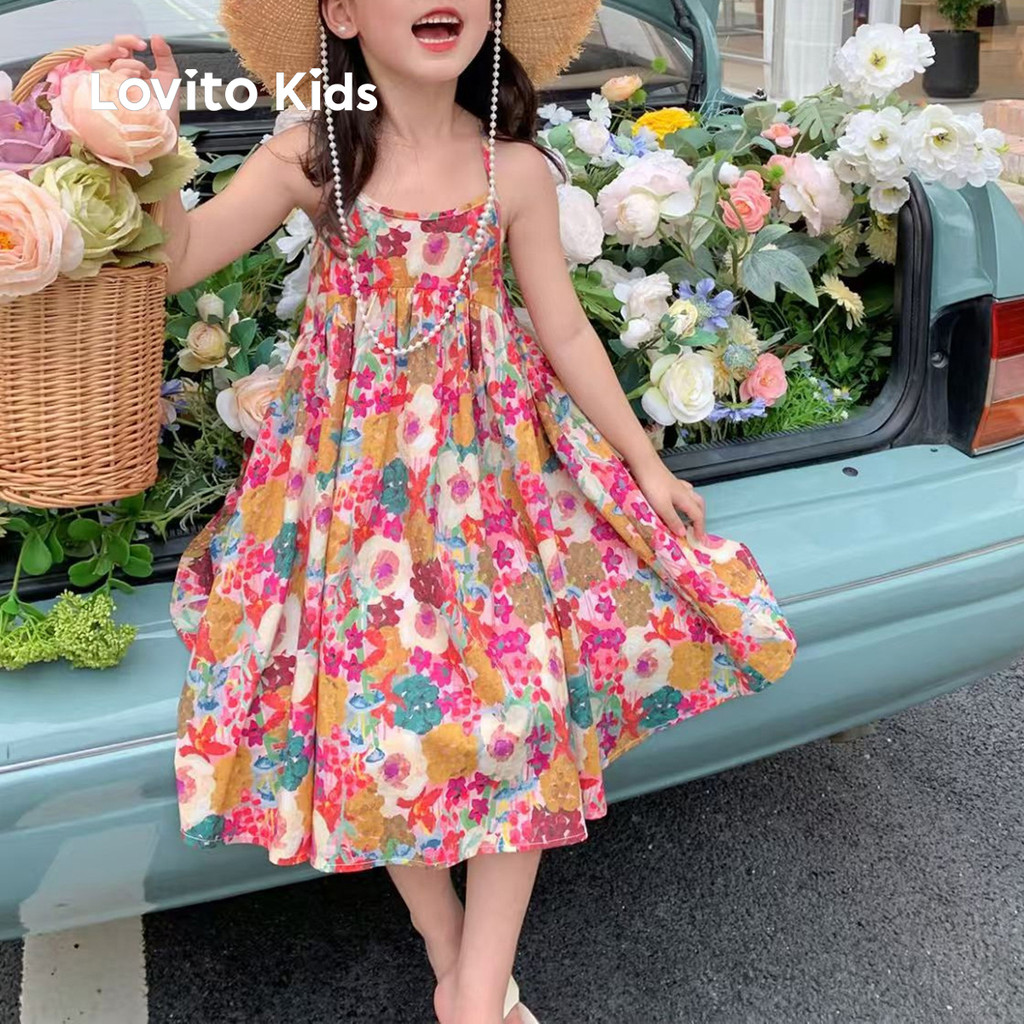 Vestido tipo estilingue Floral colorido para meninas-DRNS115BK068