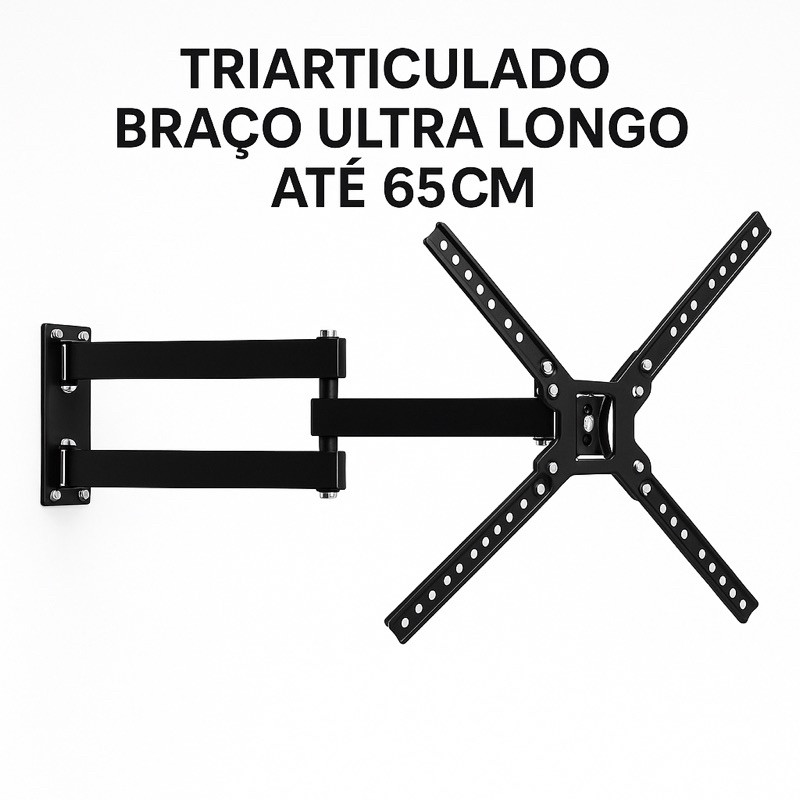 Suporte Tv Parede Braço Longo de 65cm Tri Articulado Com Inclinação Até 65"