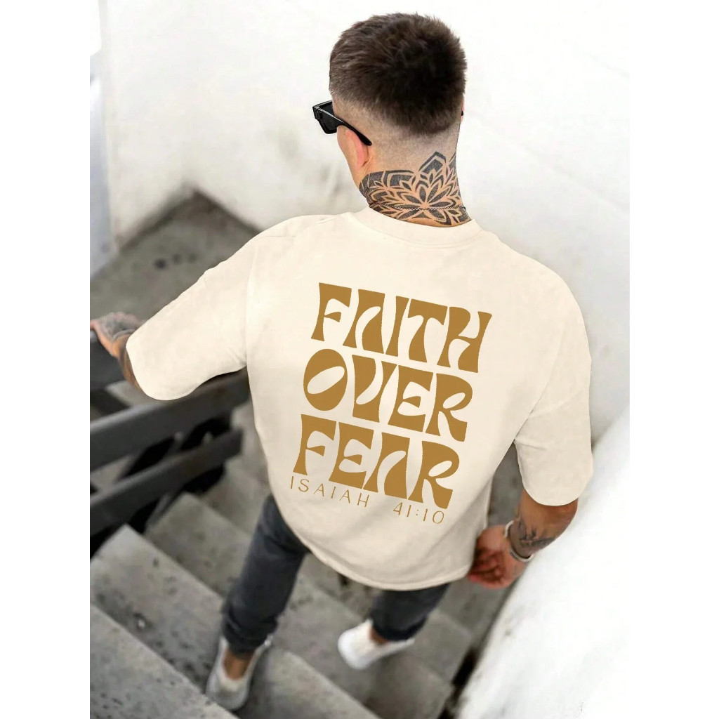 Camiseta camisa oversized Style Frase Religiosa Isaias Unissex Estilo Camisa Algodão Larga Streetwear