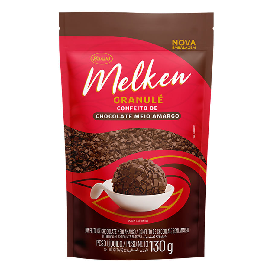 Chocolate Melken Granulé Meio Amargo 130g HARALD em Oferta na Shopee